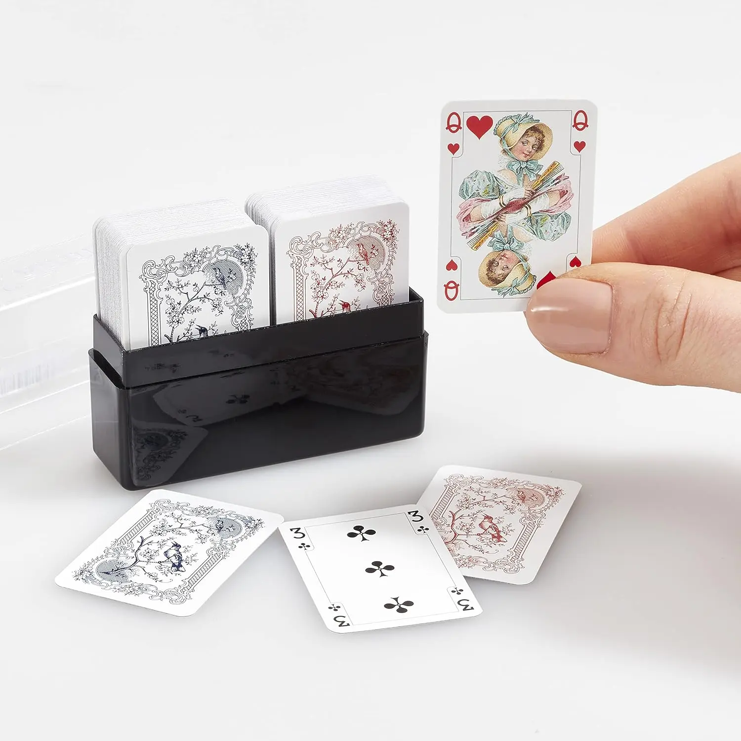 Piatnik Mini Box Standard Playing Card Decks - Double Decker (2x55 Total), Compact, Individual Faces, Red & Blue Backs, Patience/Solitaire Compatible, Good for Small-Table Play, Travel-Friendly Collectibles for Travelers (Ages 12+)