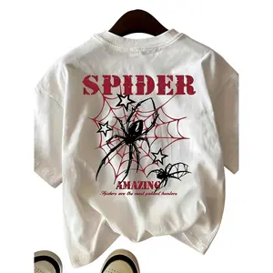 Unisex "Spider" Graphic T-Shirt, 100% Cotton Y2K Streetwear Tee, Casual Round Neck Short Sleeve Top, White good everyday clothing christian charleston tia kemp tshirt funny deo merch Vintage