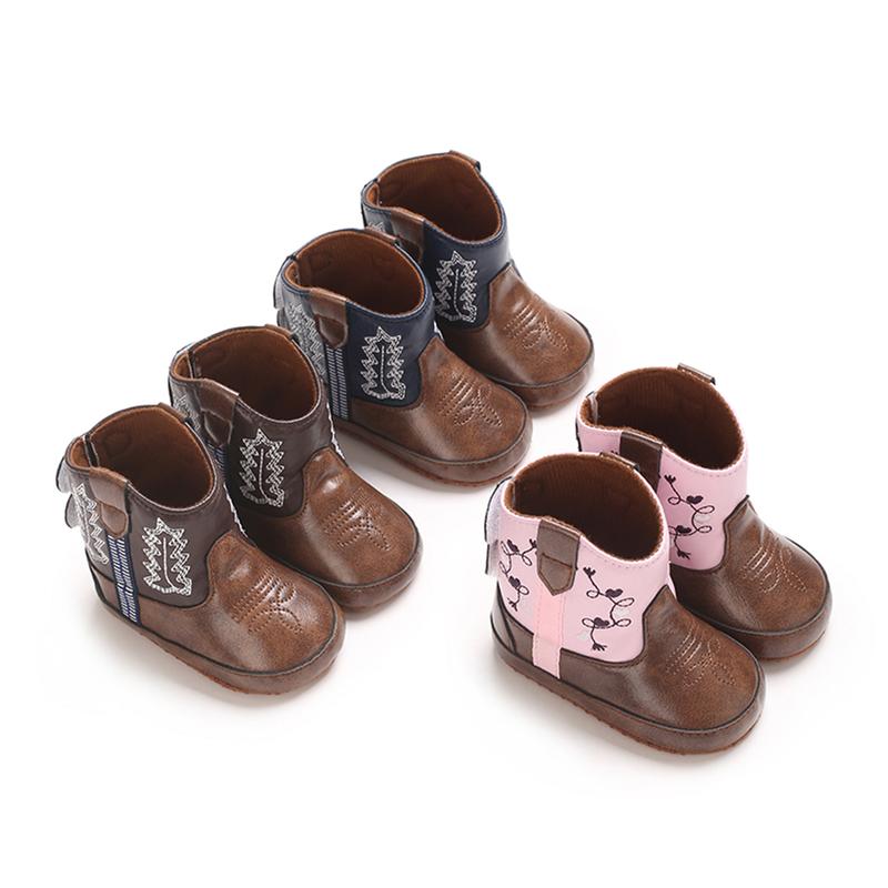 Calsunbaby Toddler Baby Boys Girls Western Cowboy Boots First Walker Crib Shoes Soft Sole Non-Slip Moccasins Bootie