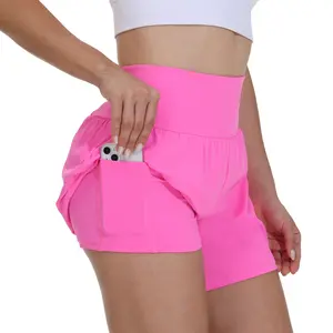 Women's High-Waisted Workout Shorts with Pockets – 2-in-1 Athletic Running Shorts for Gym, Yoga, Tennis, Golf & Sports, Stretchy Breathable Fitness Shorts for Women, Back to School Activewear