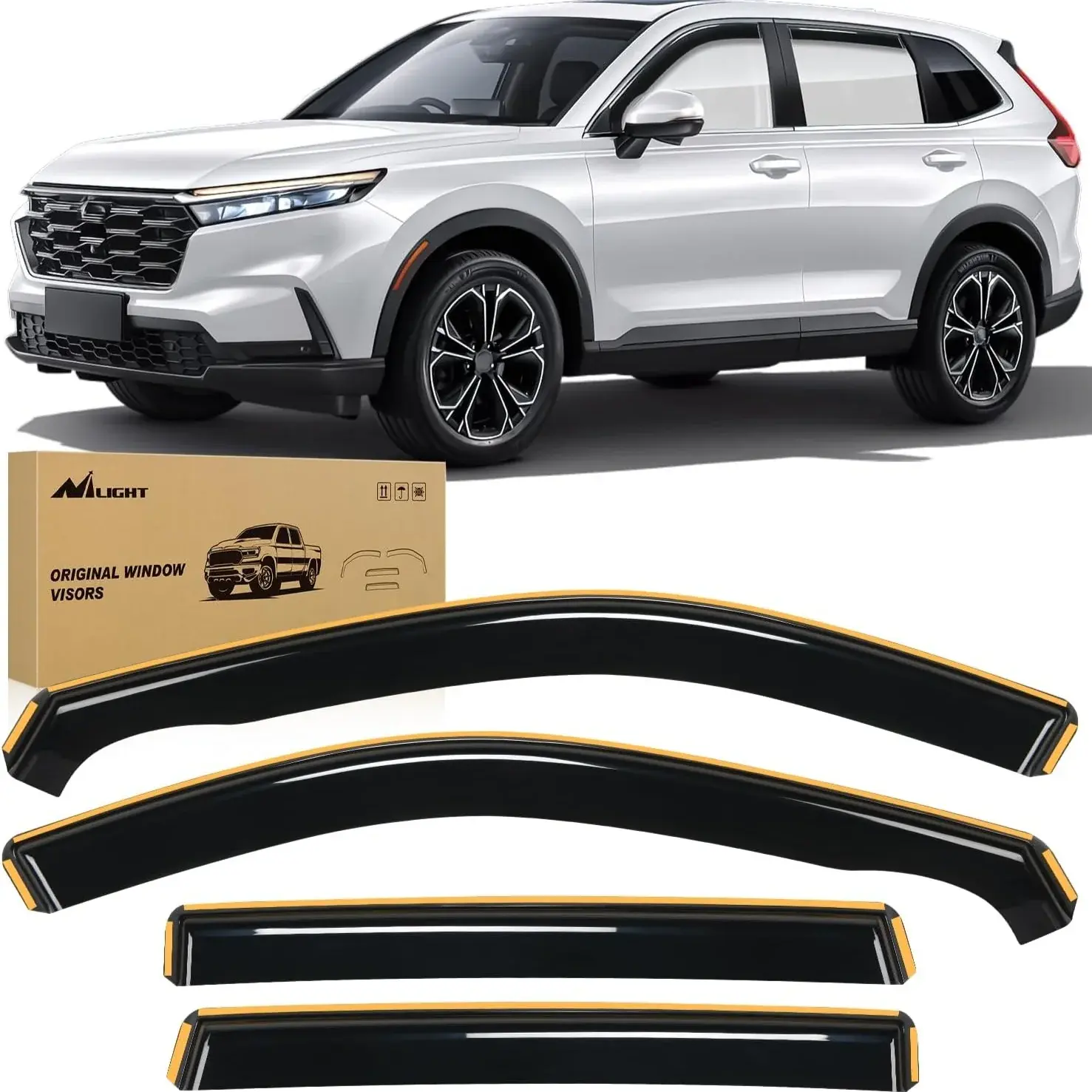 Nilight 4-Pcs Acrylic Rain Guards for 2023-2024 Honda CRV, Adhesive & Clip-On Tool-Free Aerodynamic Exterior Decal, Waterproof Anti-Fog Vehicle Protector with 1-Pcs Crowbar, 12-Month Auto Parts Accessory for Ventilation, Clips, None