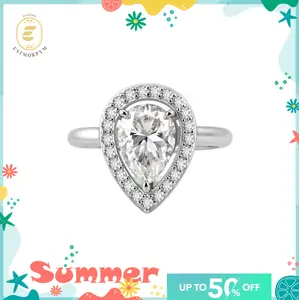 Moissanite 2ct Moonlight Drop Halo Ring Luminous Pear Cut Ring Birthday Wedding Engagement Anniversary Gift Daily Wear