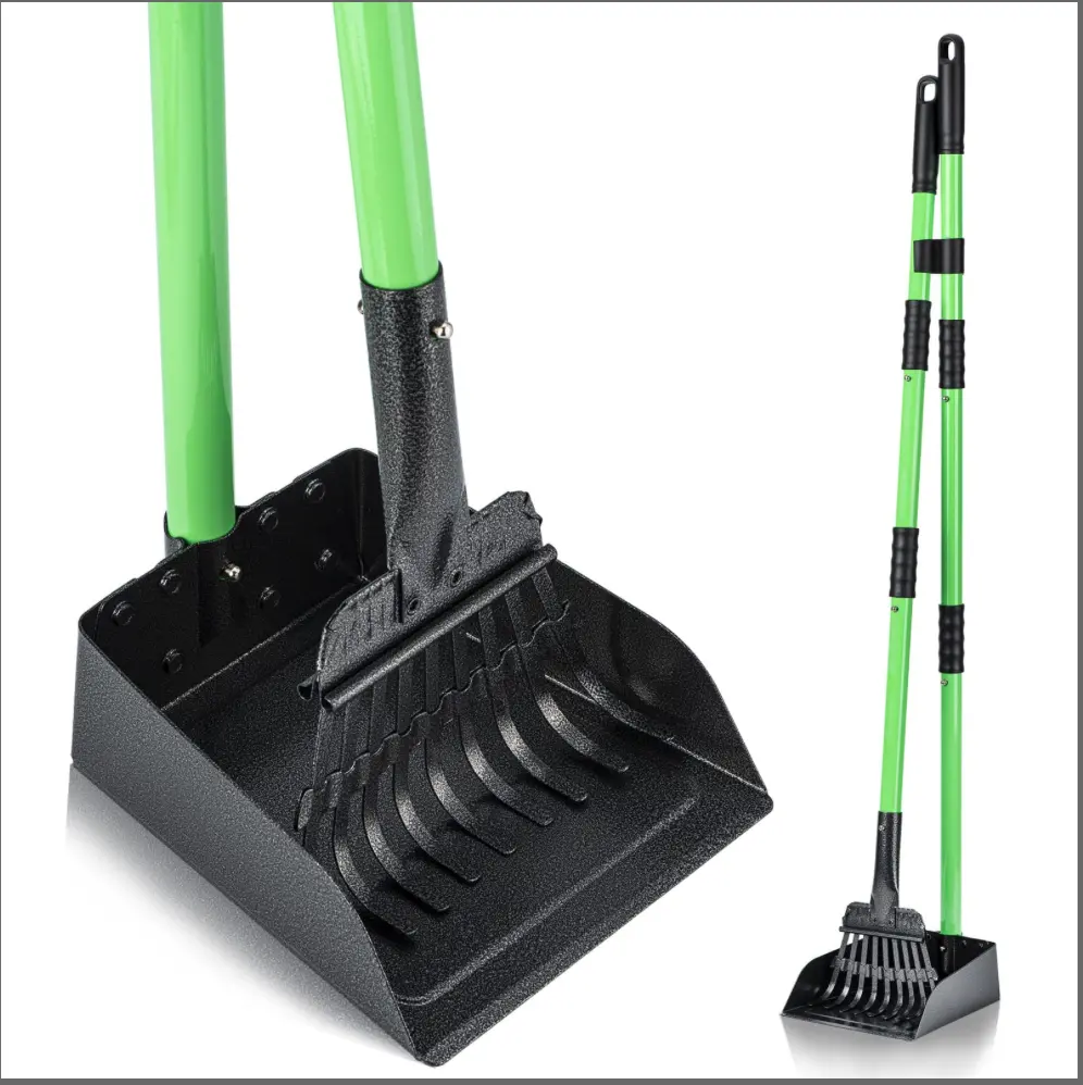 MXF Pooper Scooper, Dog Pooper Scooper Long Handle Stainless Metal Tray And Rake Set For Medium Small Dogs Heavy Duty - Use On Grass, Dirt Or Gravel - Pet Supplies (Green)