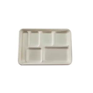HARSHU 6 Compartment Sugarcane Plates (25 per pack)
