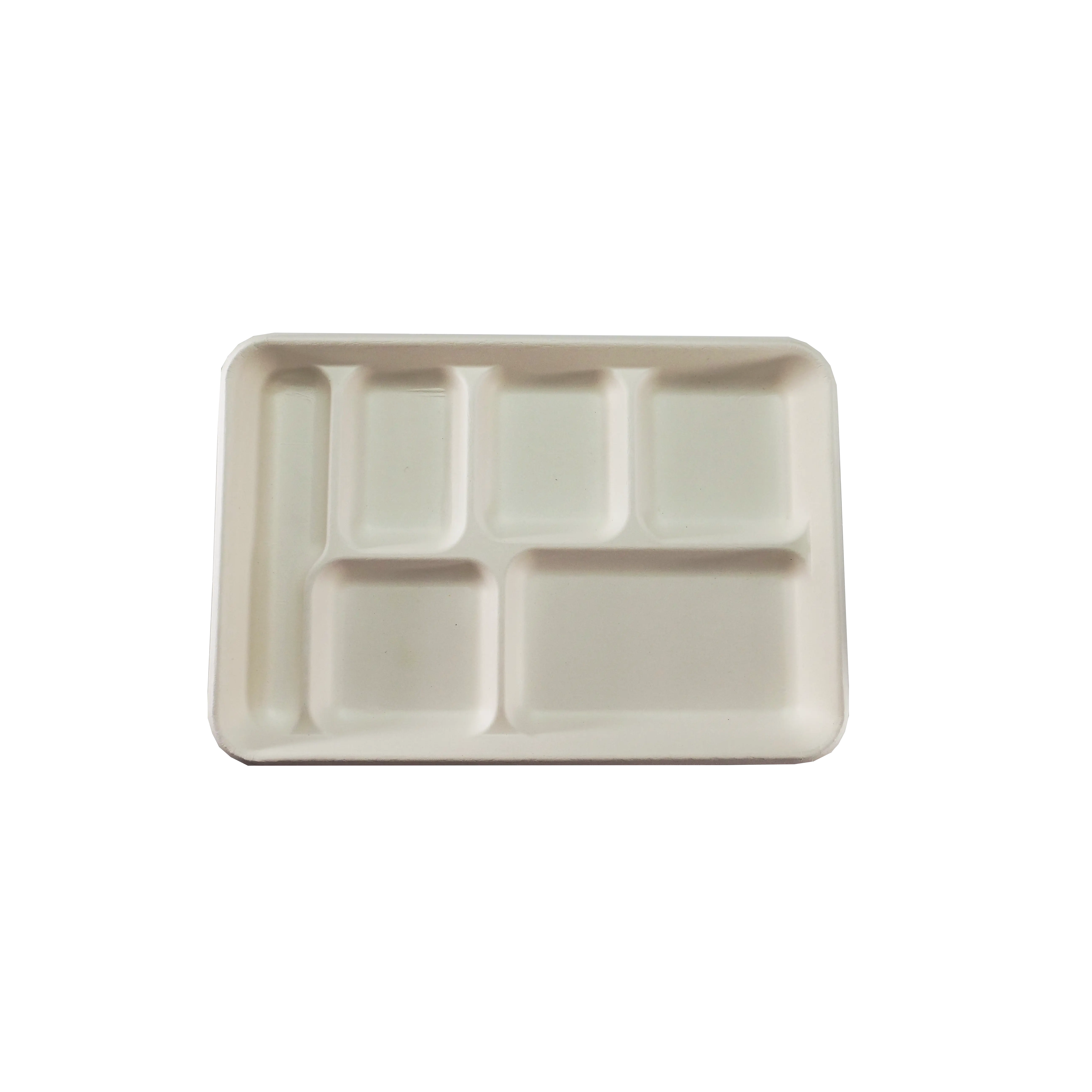HARSHU 6 Compartment Sugarcane Plates (25 per pack)