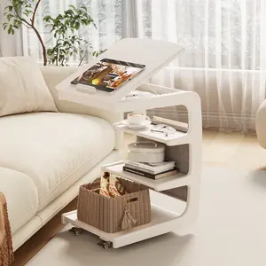 Versatile C-Shaped Side Table – Adjustable Top, Multi-Storage Design, Silent Wheels, and Durable Solid Wood Construction