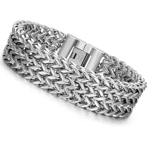 FLORIDECO Stainless Steel Men's Bracelets Rock Link Wristband 19MM Cuban Curb Link Chain ,8.0-9.1 Inches Daily Adjustable Cuff