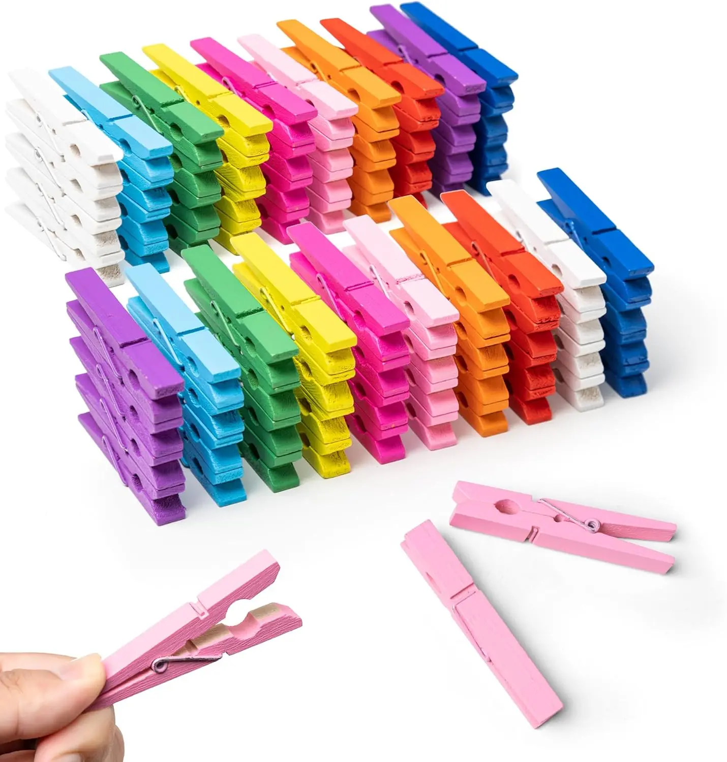 30 count Colored Clothes Pins 2.9 Inch 10 Colors Clothespins Wooden for Crafts, Hanging Pictures, Photos, Decoration