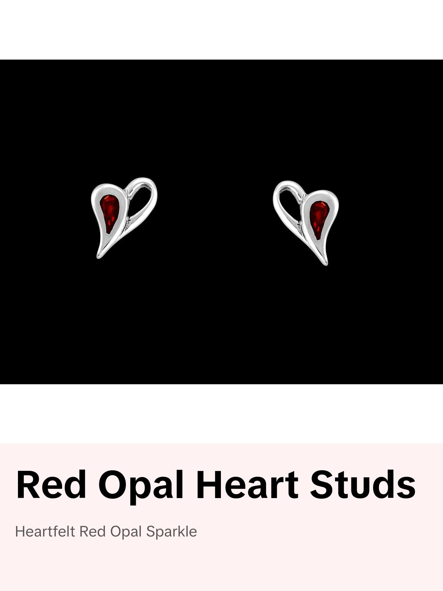 925 Sterling Silver Heart Earrings, Heart Posts, Red Opal Earrings