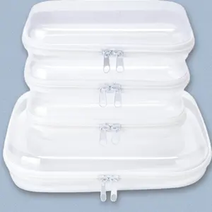 4 pcs Clear Zipper Pouches Hard Shell Toiletry  Travel Organizer Cosmetic  Toy Storage Bins M 3S Torch Accessories bag