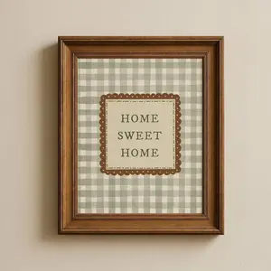 Home Sweet Home, Vintage Farmhouse Gingham Print, Entryway and Kitchen Wall Decor