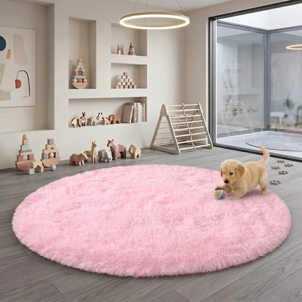 BLIOWL Classic 1.7 in Thick Fluffy Round Non Slip Rug - Super Soft Shaggy Fuzzy Decorative Area Rug, Anti-skid Washable Indoor Floor Mat for Bedroom, Living Room, Non Slip Rugs, Fuzzy Decorative Rug