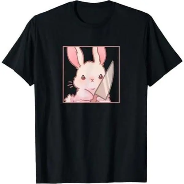 Cute Kawaii Cartoon Coquette Emote Angry Rabbit Bunny Knife T-Shirt