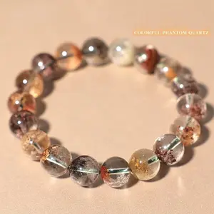 Natural Phantom Quartz Bracelet • Colorful Flower Phantom Crystal • Rare Treasure Basin Beads 7.5 Inches • Healing Energy Stretch Jewelry for Women & Men • Perfect for Daily Wear & Gif
