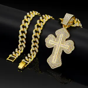 Father's Day High Quality Hip Hop Diamond Inlay Alloy Cross Cuban Chain Fashion Jewelry For Men