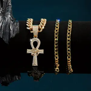 2Pcs Frozen Eye of Horus Ankh Cross Pendant Necklace - Unisex Amulet Fashion Jewelry Gift