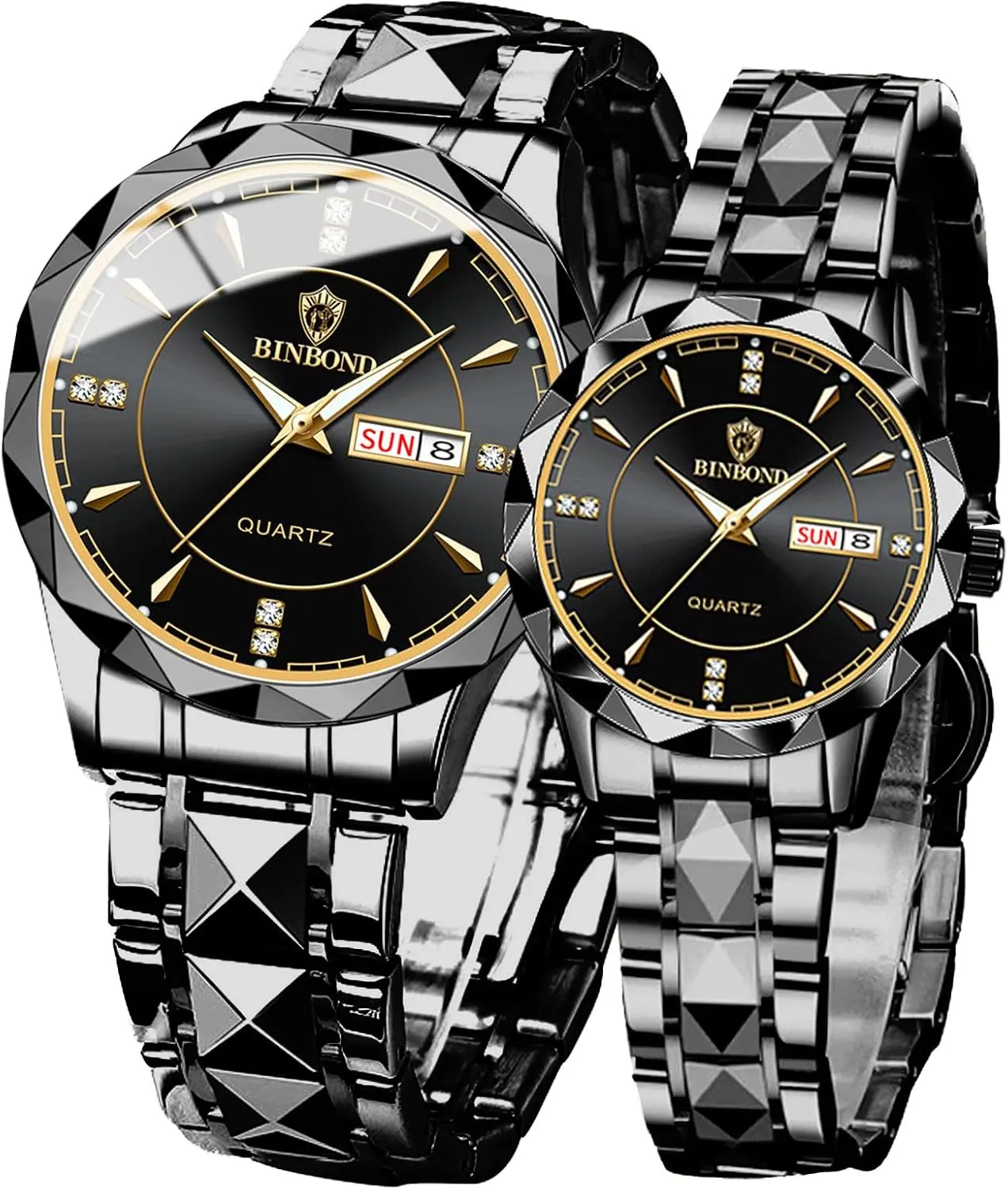 Valentines Couple Pair Watches Men and Women Luminous Calendar    Stainless Steel Quartz Watch Blue  his and Hers Watches Set Lovers Set of 2