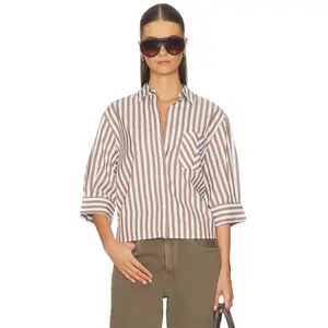 Rag & Bone Lucia Stripe Poplin Shirt in Brown Stripe