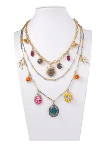 Elegant Retro Luxury Design Alloy Resin Colorblock Ethnic Style Pendant Multi-Layer Necklace, Stylish Women's Jewelry Accessory