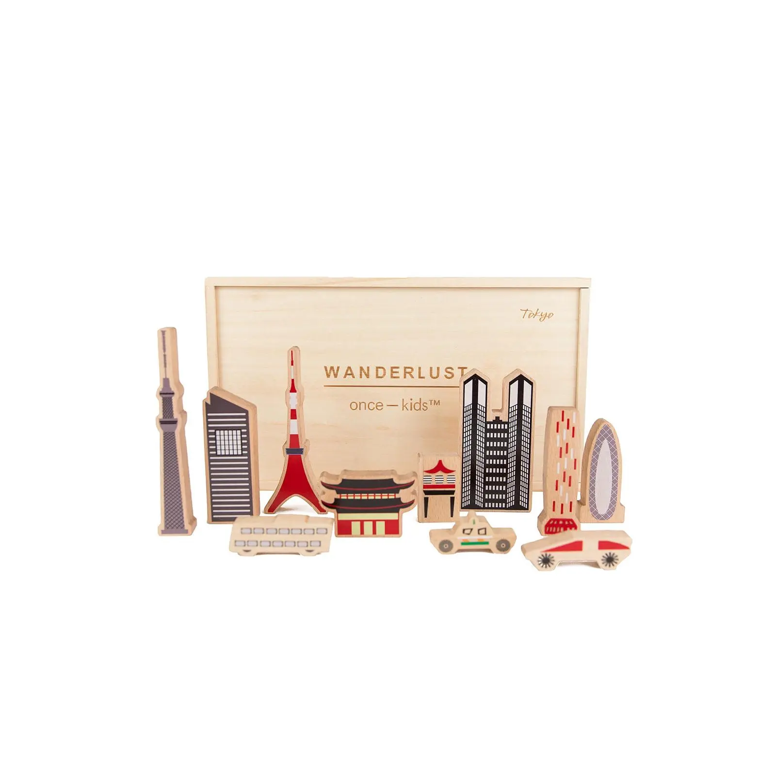 Once-Kids Wanderlust TOKYO – Wooden Building Blocks Set | Eco Toy for Kids & Creative Construction