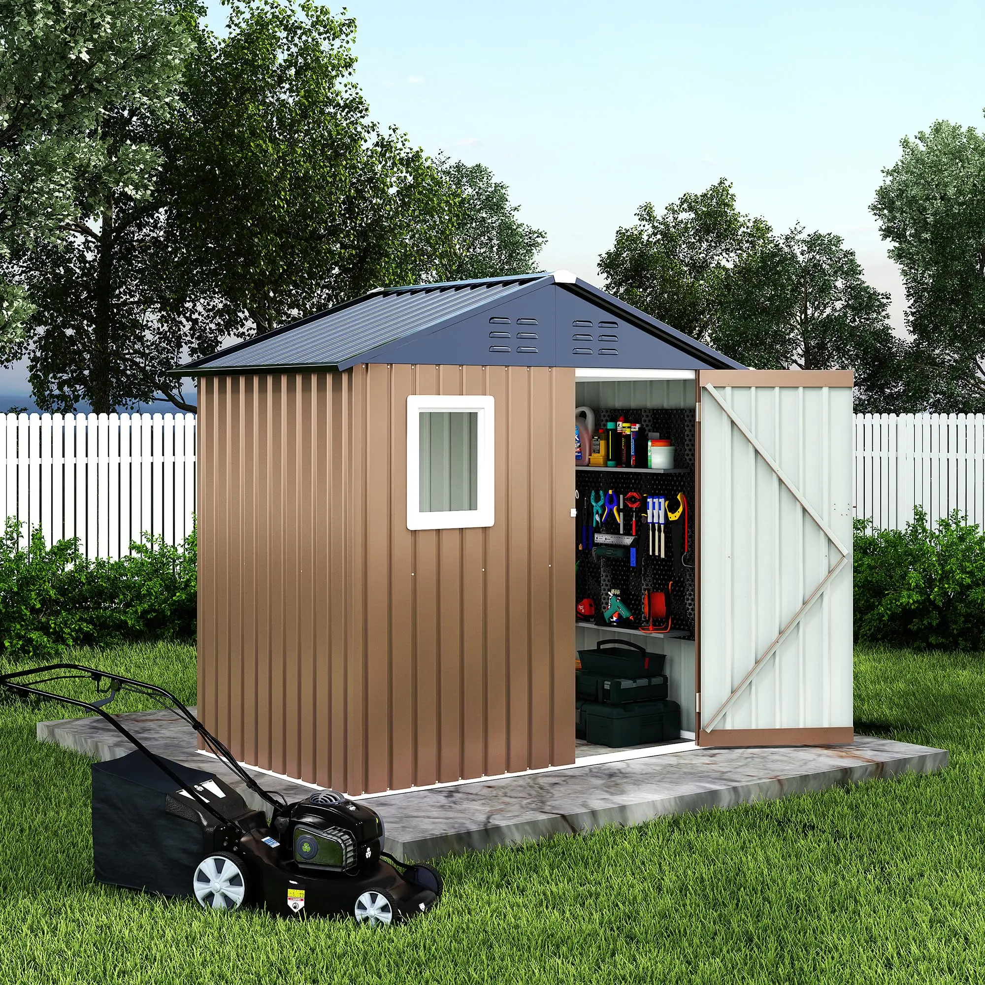 6x4 FT Rectangle Metal Backyard Storage Shed - 6.5ft(L)×4.3ft(W)×6ft(H), Lockable Doors, Window for Natural Light, Ventilation, Heavy-Duty Garden Tool House, Weatherproof, Assembly Required (for Patio Use)