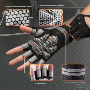 Integrated Half-Finger Weightlifting Wrist Wraps Gloves – Anti-Slip Protection for Gym, Dumbbell, Deadlift, Thick Foam Padding for Comfort, Durable Honeycomb Structure, Easy-Off Design (Men & Women)