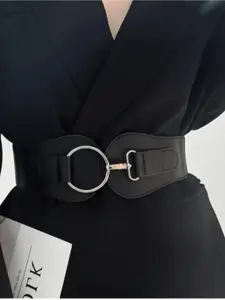 Women Wide Belts PU Leather Metal Buckle Stretch Elastic Waist Belts Casual Modern Waistband Female Ladies Waistband