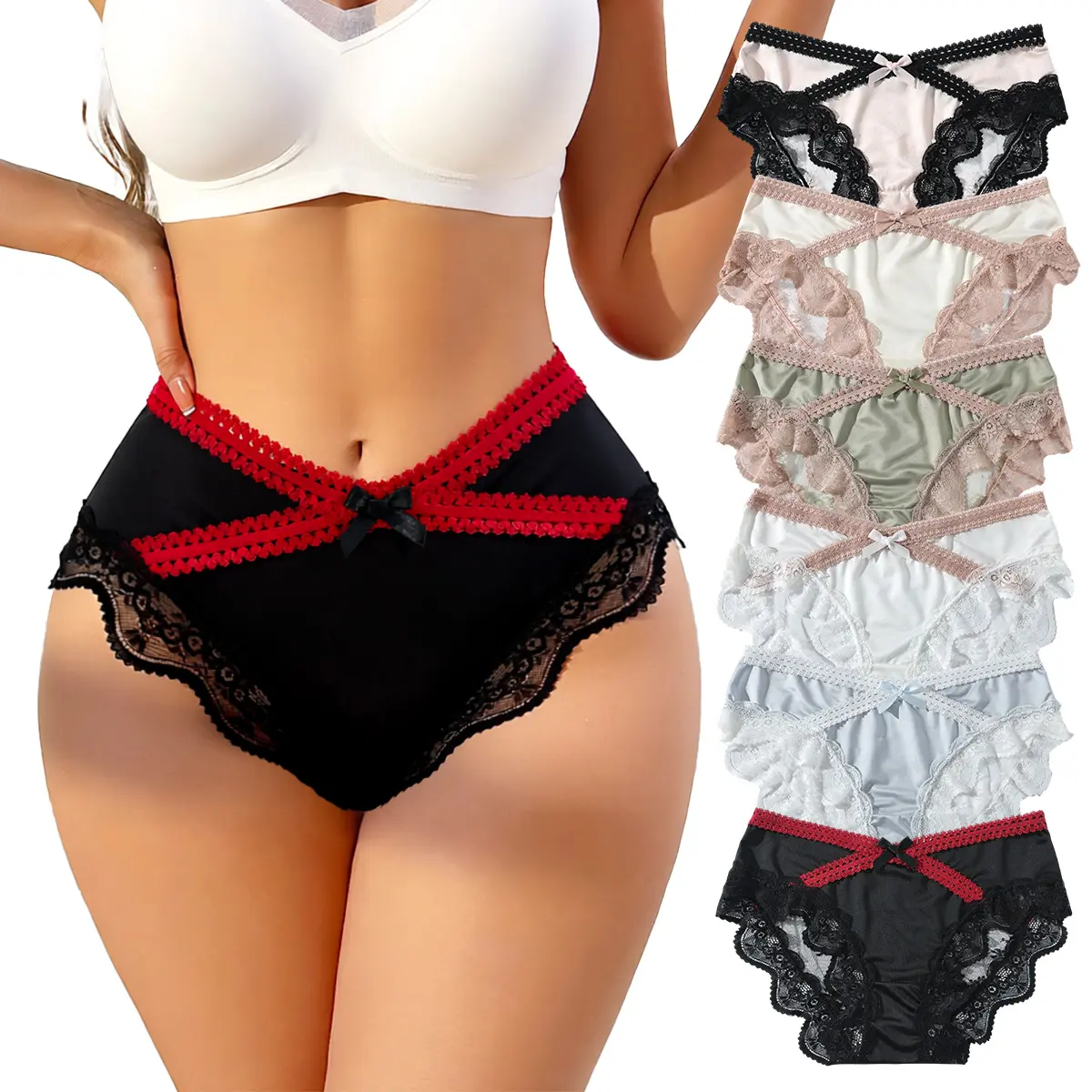 HOTCOM 6-Pack Breathable Butterfly Print Lace Panties for Women – Fashion Sheer Floral Everyday Womenswear Underwear