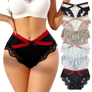 HOTCOM 6-Pack Breathable Butterfly Print Lace Panties for Women – Fashion Sheer Floral Everyday Womenswear Underwear