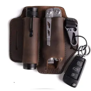 for Multitool Sheath EDC Pocket Organizer with Key Holder for Belt and Flashlight Sheath Multitool Pouch Darkbrown