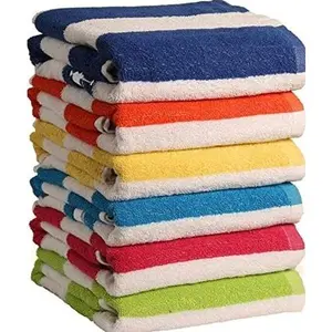 - 100% Cotton Bath Towel, Pack of 6, Cabana Stripe Beach Towels, Large Pool Towels (30" x 60”), Highly Absorbent, Light Weight, Soft and Quick Dry Swim Towels, for Parties, Guests