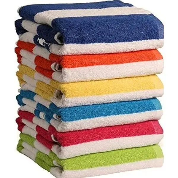 - 100% Cotton Bath Towel, Pack of 6, Cabana Stripe Beach Towels, Large Pool Towels (30" x 60”), Highly Absorbent, Light Weight, Soft and Quick Dry Swim Towels, for Parties, Guests