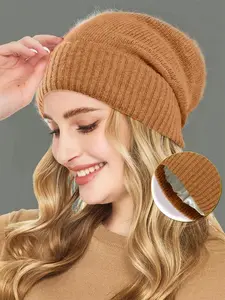 New Wool Blend Satin-Lined Knit Beanie Hat Lightweight Unisex Soft Loose Fit Warmth Retention Cap for Fall & Winter Casual Style