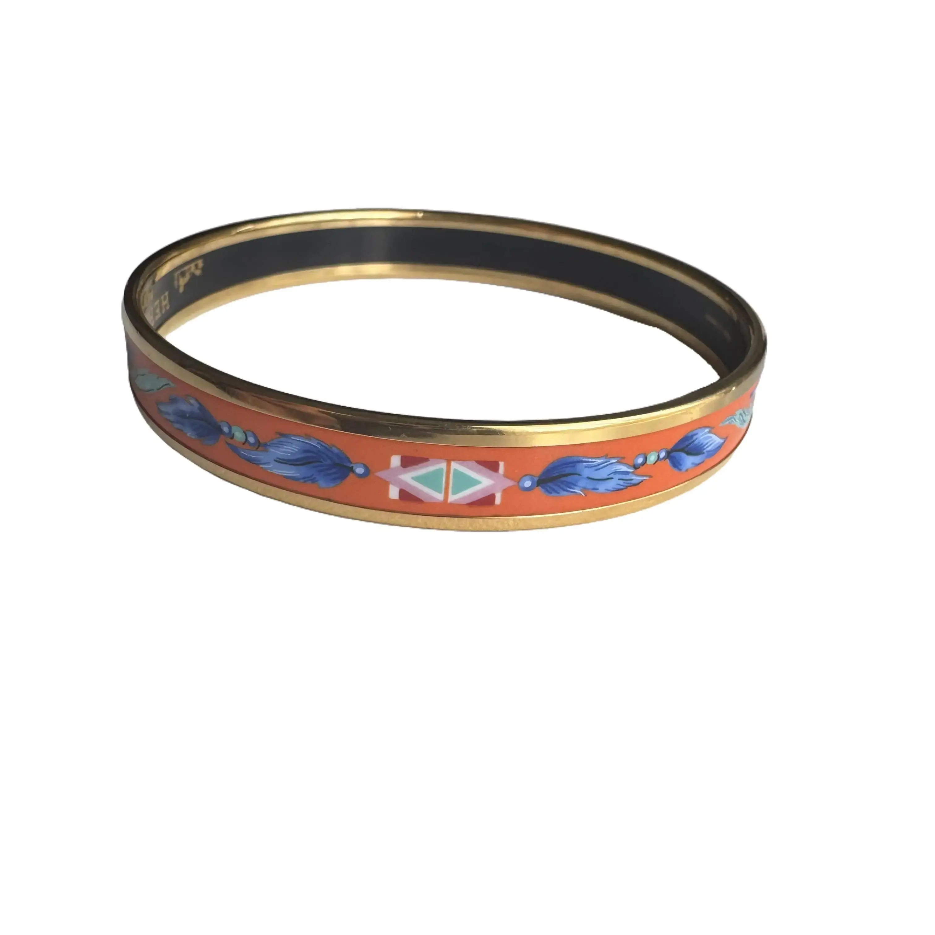Pre-owned Hermes Orange Feather Bangle Bracelet HER.J.1012