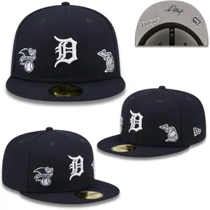 New Era 59FIFTY Detroit Tigers Fitted Cap – Flat Brim MLB Hat with White Embroidered “D” Logo & Side Patches, Premium Streetwear Baseball Cap for Men & Women
