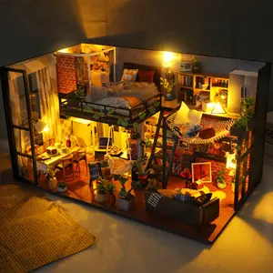 Vintage DIY Miniature House Kit 3D Puzzle Compact House Deshae Home Desktop Decor Micro Model Gift for Her Girl's Gift Boy's Gift Miniature Furniture