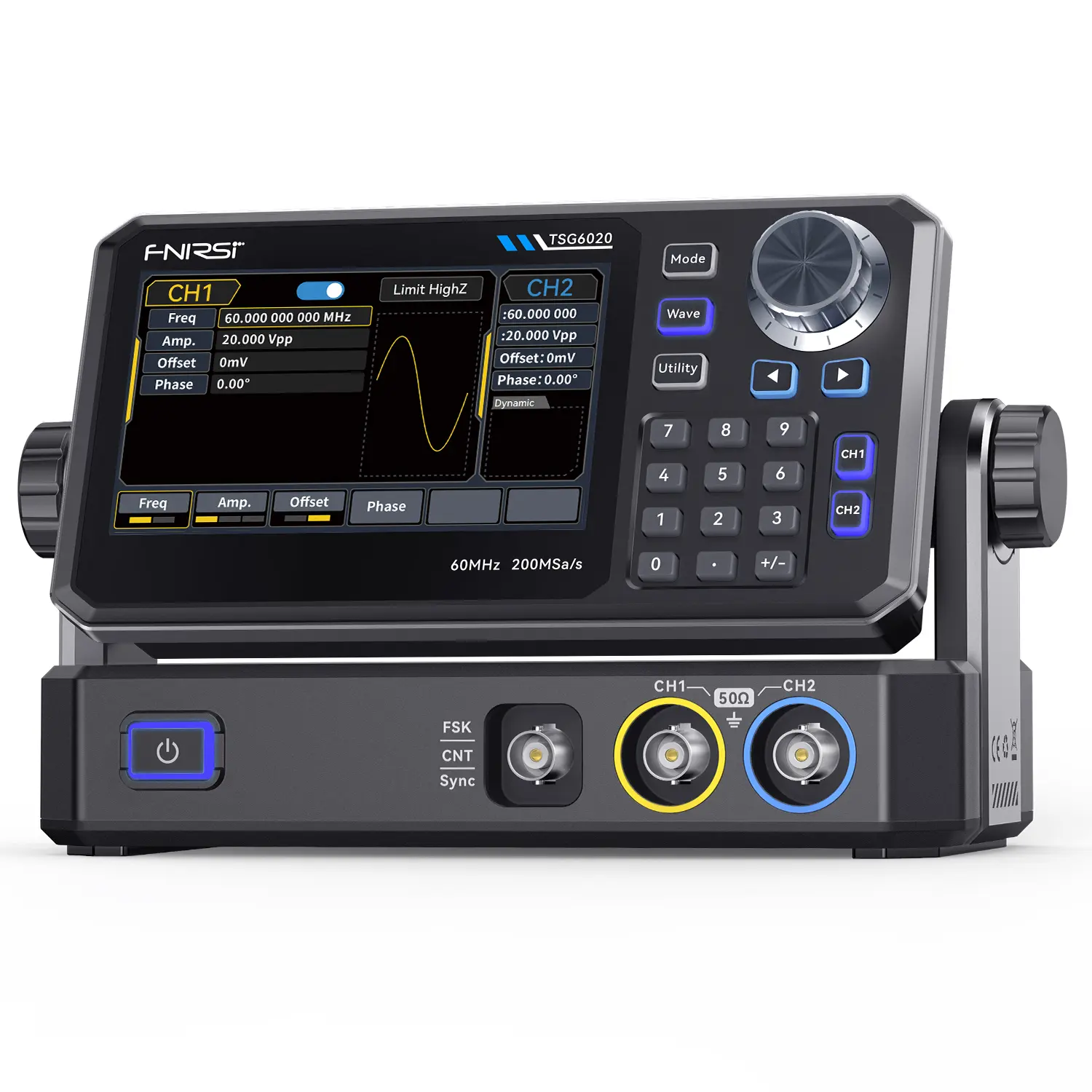 FNIRSI TSG6020 TSG3020 Dual-Channel Function Signal Generator 60MHz/30MHz 200MSa/s 4.3  Touchscreen for Electronics Testing