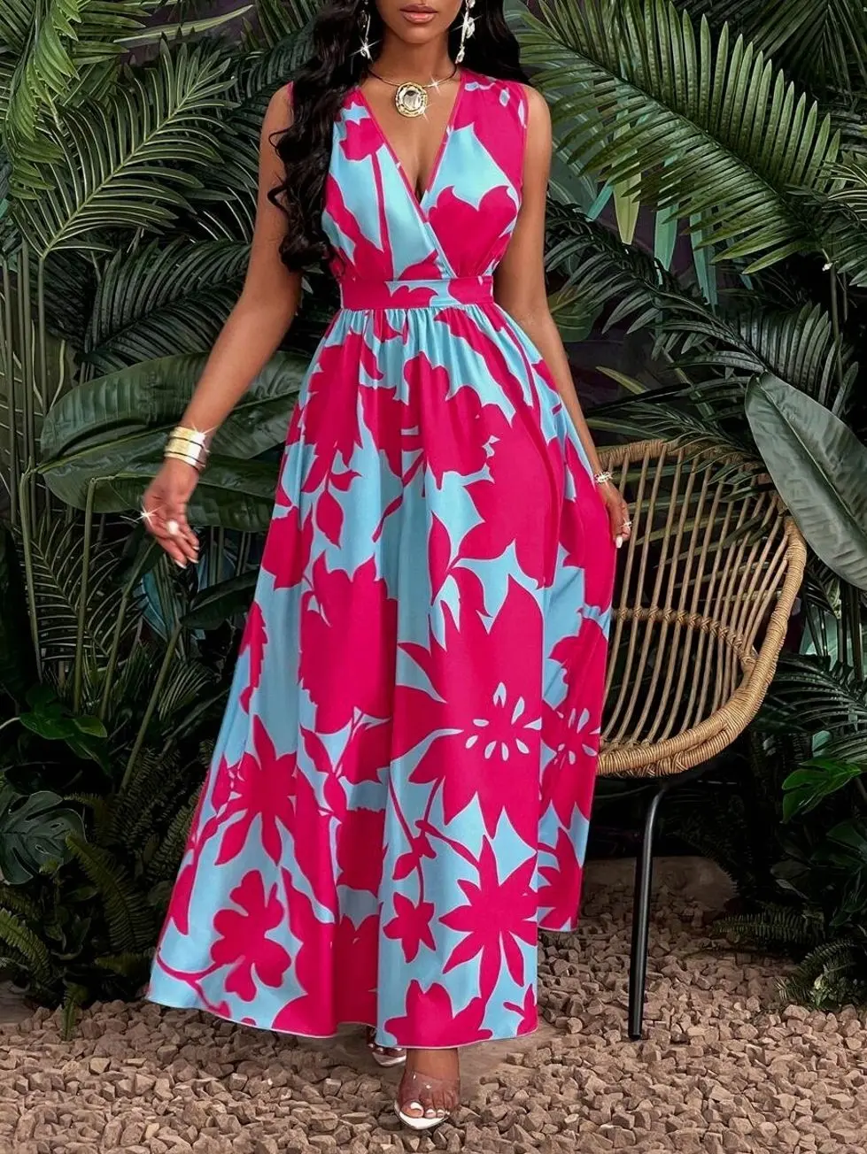 🌿 Retro Chic Yellow Floral Maxi Dress, Flowy And Stylish For Spring Summer Outfits.