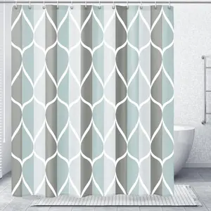 Grey shower curtain, waterproof geometric pattern shower curtain set, includes 12/24 hooks, polyester fabric, grey.