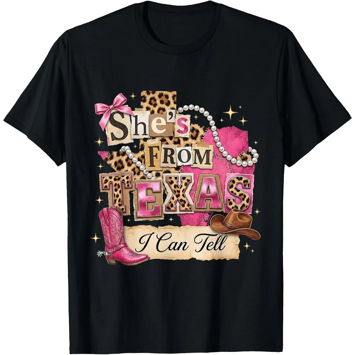100% Cotton She's from Texas I Can Tell Western Cowgirl Pink Boot Gift T-Shirt