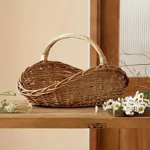 Handcrafted Willow Weaving Storage Basket | Modern Multi-functional Indoor and Outdoor Flower, Crop, and Home Decor Organizer with Natural End and Decorative Centerpiece