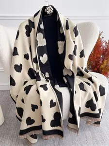 Women's Fashion Scarf, Winter Faux Wool Heart Print, Warm Multi-Functional Neckwear, Headscarf Stylish New Arrival for Ladies  Winter Scarf Keffiyeh
