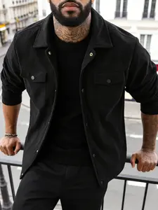 Men's Casual Corduroy Jacket, Button Front with Snap Closure, Chest Pocket Decor, Durable Fabric, Spring & Fall Outerwear