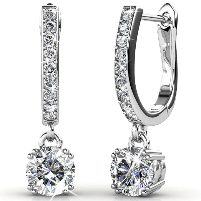McKenzie 18k White Gold Plated Drop Dangle Earrings with Simulated Diamond Crystals