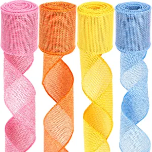 1/2/5Pcs Burlap Wired Ribbon Bowknot Packaging Material Easter Home Party Wedding Decoration Ribbon DIY Christmas Gift Supplies Pastel Ornaments
