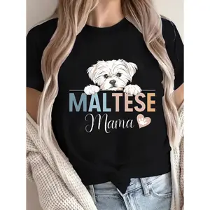 Chic and Comfy Maltese Mama Print Cotton T-shirt