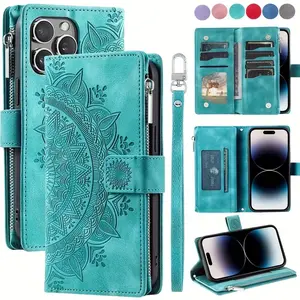 Leather Phone Case for Various for iphone Models Including 17, Air, 16, 16E, 15, 14, 13, 12, 11 Pro Max, Plus, X, XS, XR, 8, 7 Plus, And SE from 2022 And 2020, Featuring a Zipper Wallet, Cash And Cardholder.