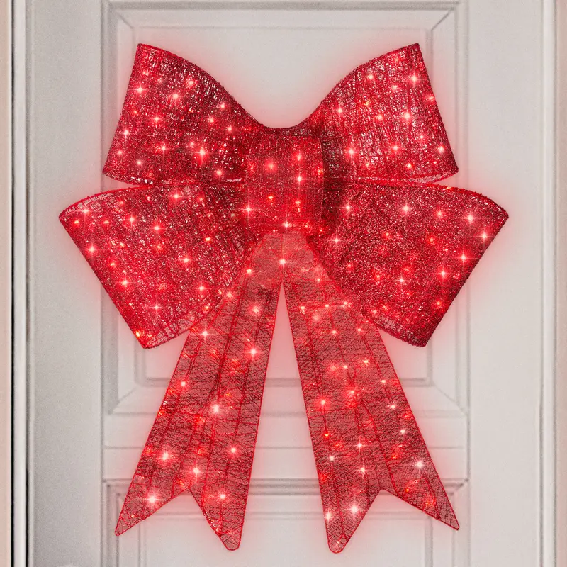 Best Choice Products Pre-Lit Christmas Bow, Large Outdoor LED Lighted Holiday Décor w/ 8 Light Functions, Hook