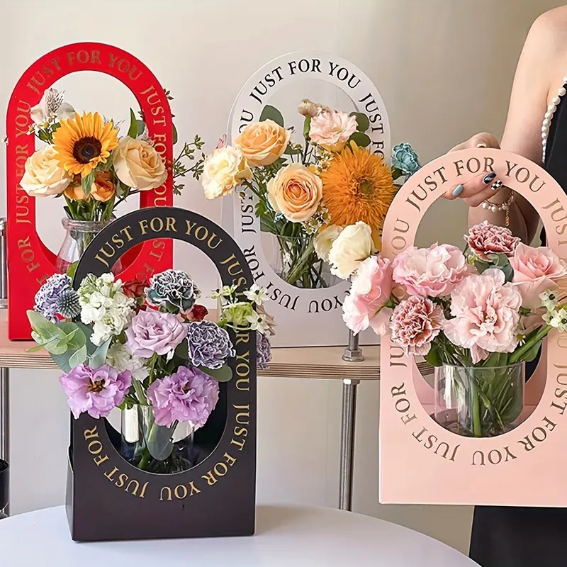 Simple Openwork Hand-held Basket, Flower Bouquet Paper Storage Box, Flower Arrangement Paper Box, Portable Packaging Box