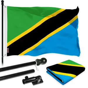 G128 Combo Pack: 6 Ft Tangle Free Aluminum Spinning Flagpole (Black) & Tanzania Tanzanian Flag  3x5 Ft, LiteWeave Pro Series Printed 150D Polyester | Pole with Flag Included
